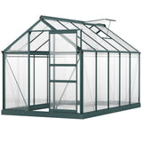 Outsunny 10' x 6' Polycarbonate Greenhouse with Aluminum Frame, Adjustable Roof Vent, Rain Gutters, and Sliding Door, Dark Green