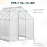 Outsunny 8' x 6' Polycarbonate Greenhouse with Aluminum Frame, Adjustable Roof Vent, Rain Gutters, and Sliding Door, Silver