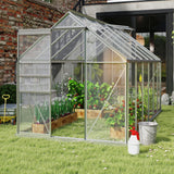 Outsunny 12' x 6' Polycarbonate Greenhouse with Aluminum Frame, Adjustable Roof Vent, Rain Gutters, and Sliding Door, Silver