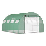 Outsunny 13' L x 10' W x 6.5' H Walk-in Hoop Greenhouse with PE Cover, Zippered Doors, 10 Mesh Windows, Green