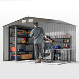 Outsunny 9' x 6' Metal Storage Shed with 2 Sliding Doors, 4 Air Vents, Gray