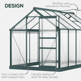 Outsunny 10' x 6' Polycarbonate Greenhouse with Aluminum Frame, Adjustable Roof Vent, Rain Gutters, and Sliding Door, Dark Green