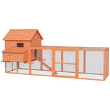 PawHut 145" Wooden Chicken Coop with Run & Partitioned Nesting Boxes, 6 - 8 Chickens
