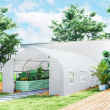Outsunny 20' L x 10' W x 7' H Walk-in Tunnel Greenhouse with PE Cover, Zippered Door, 8 Mesh Windows, White