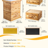VEVOR 30 Frame Beehive Kit, 2 Deep + 1 Medium Bee Boxes, Beeswax Coated Fir Wood, Transparent Acrylic Windows