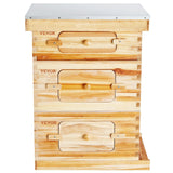 VEVOR 30 Frame Beehive Kit, 2 Deep + 1 Medium Bee Boxes, Beeswax Coated Fir Wood, Transparent Acrylic Windows