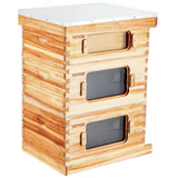 VEVOR 30 Frame Beehive Kit, 2 Deep + 1 Medium Bee Boxes, Beeswax Coated Fir Wood, Transparent Acrylic Windows