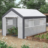 Outsunny 12' L x 7' W x 7' H Walk-in Greenhouse with PE Cover, 2 Zippered Roll-Up Doors, 4 Closeable Windows
