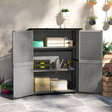 Outsunny Wood Storage Shed with Asphalt Roof, 2 Shelves, Lockable Doors, Gray