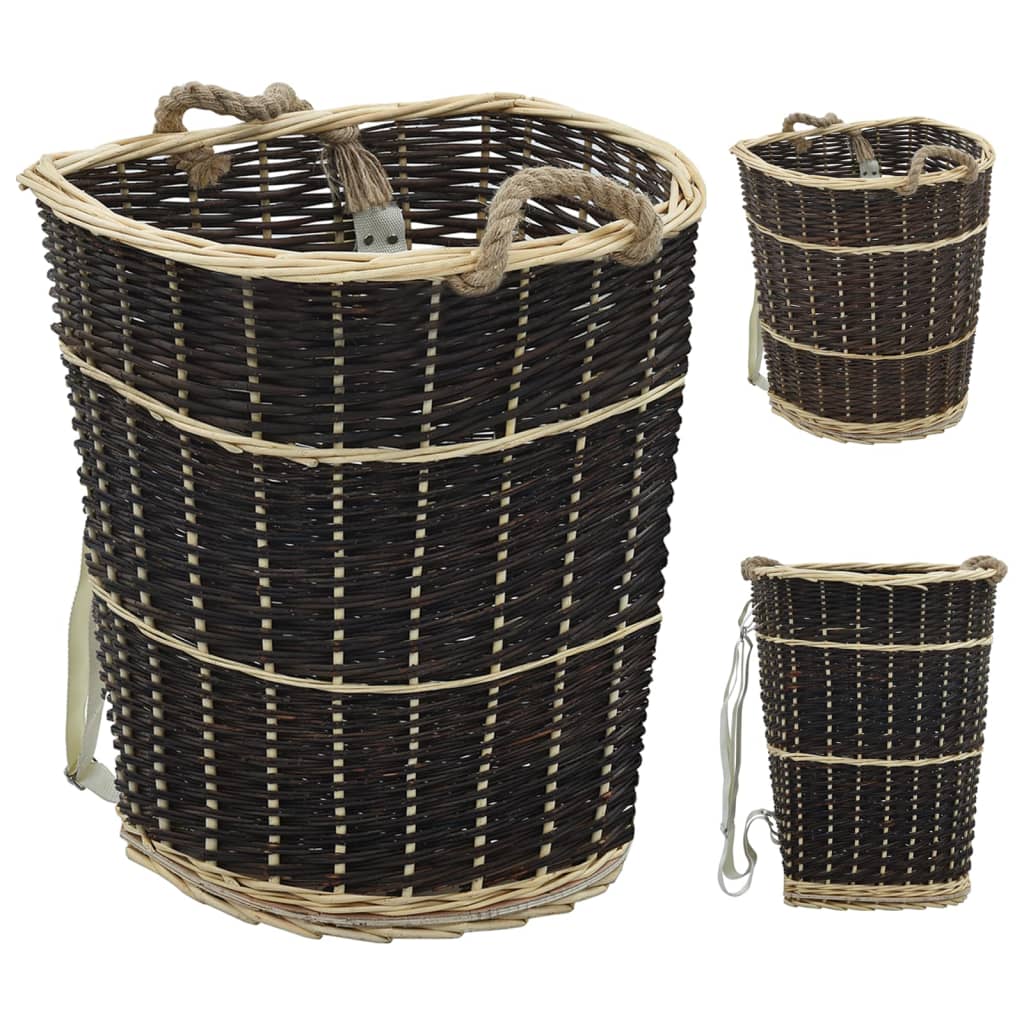 vidaXL Firewood Backpack with Carrying Belts Natural Willow Log Rack Carrier-5