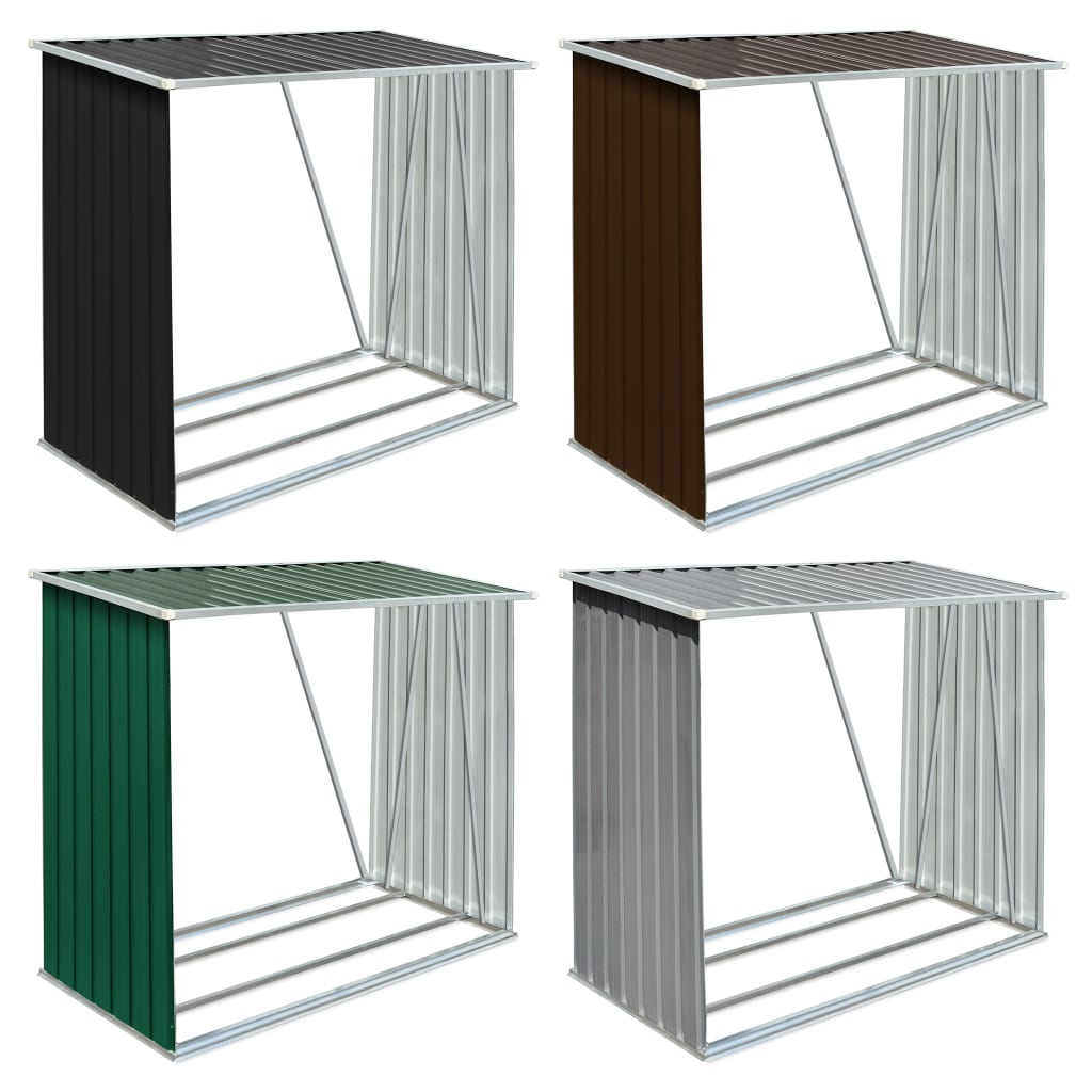 vidaXL Firewood Rack Log Storage Holder Stand with Roof Galvanized Steel 64.2"-2