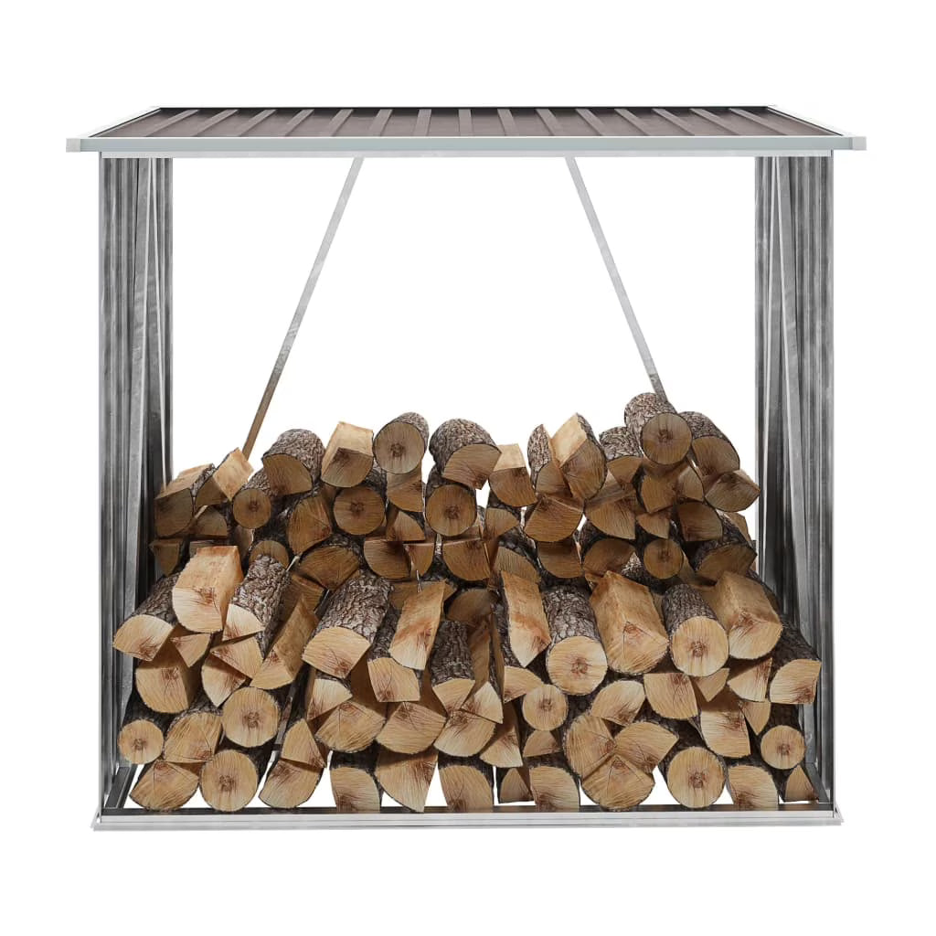 vidaXL Firewood Log Storage Rack, Galvanized Steel, 64.2"