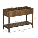 Outsunny 43" x 18" x 30" Wooden Elevated Planter Bed with 8 Slots and Open Shelf, Dark Brown