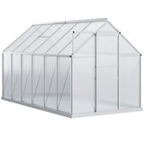 Outsunny 12' x 6' Polycarbonate Greenhouse with Aluminum Frame, Adjustable Roof Vent, Rain Gutters, and Sliding Door, Silver