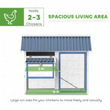 PawHut 55.5" Wooden Chicken Coop with Run, Nesting Box, Removable Tray, Ramp, Outdoor Backyard for 2-3 Chickens, White