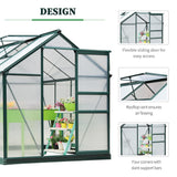 Outsunny 8' x 6' Polycarbonate Greenhouse with Aluminum Frame, Adjustable Roof Vent, Rain Gutters, and Sliding Door, Dark Green