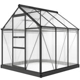 Outsunny 6' x 6' Polycarbonate Greenhouse with Aluminum Frame, Adjustable Roof Vent, Rain Gutters, and Sliding Door, Dark Gray
