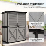 Outsunny Wood Storage Shed with Asphalt Roof, 2 Shelves, Lockable Doors, Gray