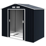 Outsunny 7' x 4' Metal Storage Shed with 2 Sliding Doors, 4 Air Vents, Dark Gray