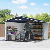 Outsunny 11' x 9' Metal Storage Shed with Double Sliding Doors, Dark Gray