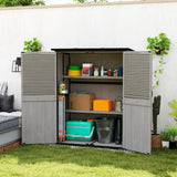 Outsunny Wood Storage Shed with Asphalt Roof, 2 Shelves, Lockable Doors, Gray