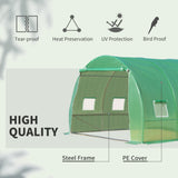Outsunny 10' L x 10' W x 6.5' H Walk-in Hoop Greenhouse with PE Cover, Zippered Door, 6 Mesh Windows, Green