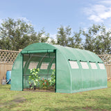 Outsunny 13' L x 10' W x 6.5' H Walk-in Hoop Greenhouse with PE Cover, Zippered Doors, 10 Mesh Windows, Green