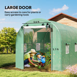 Outsunny 14.6' L x 6.5' W x6.6' H  Walk-in Hoop Greenhouse with PE Cover, Zippered Mesh Door, 2 Support Rods, Green