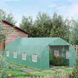 Outsunny 20' L x 10' W x 7' H Walk-in Tunnel Greenhouse with PE Cover, Zippered Door, 8 Mesh Windows, Green