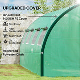 Outsunny 20' L x 10' W x 6.6' H Walk-in Tunnel Greenhouse with PE Cover, 2 Hinged Doors, 8 Mesh Windows, Green