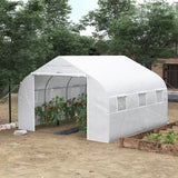 Outsunny 11.5' L x 10' W x 6.5' H Walk-in Tunnel Greenhouse with PE Cover, Zippered Door, 6 Mesh Windows, White