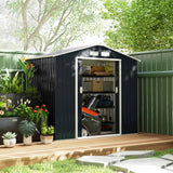 Outsunny 7' x 4' Metal Storage Shed with 2 Sliding Doors, 4 Air Vents, Dark Gray