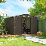 Outsunny 9' x 6' Metal Storage Shed with 2 Sliding Doors, 4 Air Vents, Brown