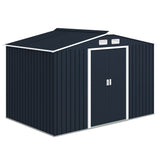 Outsunny 9' x 6' Metal Storage Shed with 2 Sliding Doors, 4 Air Vents, Dark Gray
